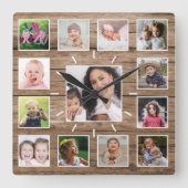 独自の13フォトコラージュ材を作成素朴する スクエア壁時計 (正面)