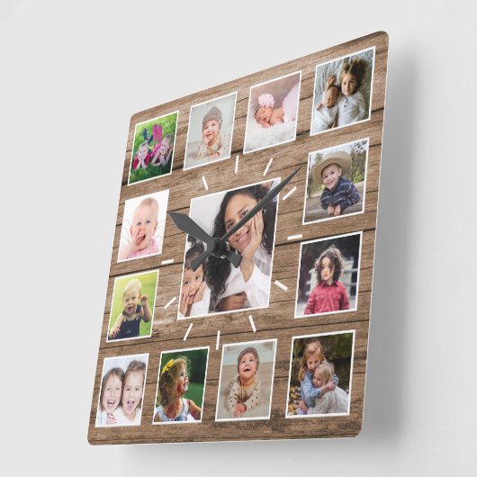 独自の13フォトコラージュ材を作成素朴する スクエア壁時計 (傾斜)