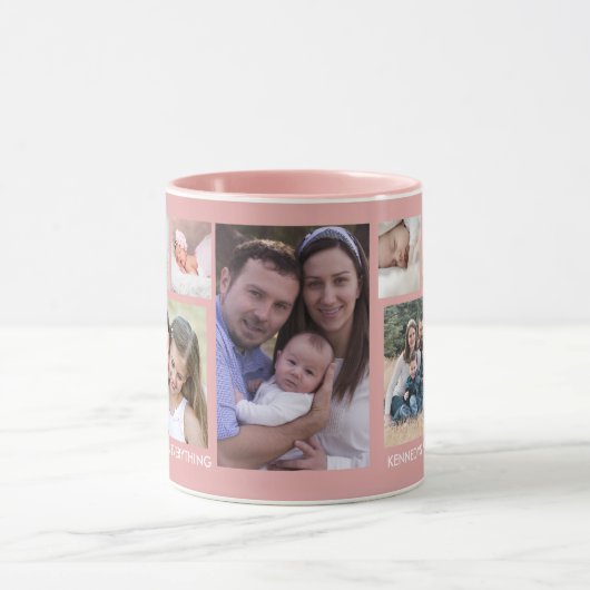 独自の13家族の写真コラージピンクを作成 マグカップ (中央)