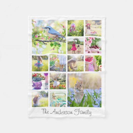 独自の14フォトコラージュカスタムファミリーを作成する フリースブランケット (正面)