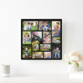 独自の14フォトコラージュ黒を作成 スクエア壁時計 (ホーム)