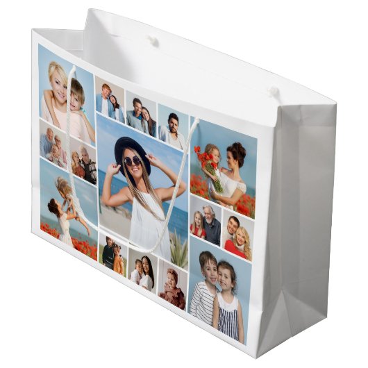 独自の15フォトコラージュ編集可能カラーを作成 ラージペーパーバッグ (正面アングル)