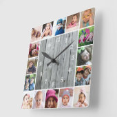 独自の16フォトコラージグレイ素朴ウッドを作成 スクエア壁時計 (傾斜)