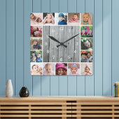 独自の16フォトコラージグレイ素朴ウッドを作成 スクエア壁時計