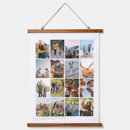 独自の16フォトパーソナライズされたコラージュを作成 吊り下げ型タペストリー (正面)