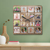 独自の16家族のフォトコラージュ木材を作成 スクエア壁時計