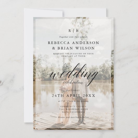 独自の2フォトシックな書道の結婚作成 招待状 (正面)