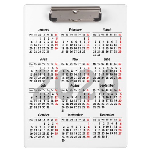 独自の2020カレンダーを作成する クリップボード (正面)