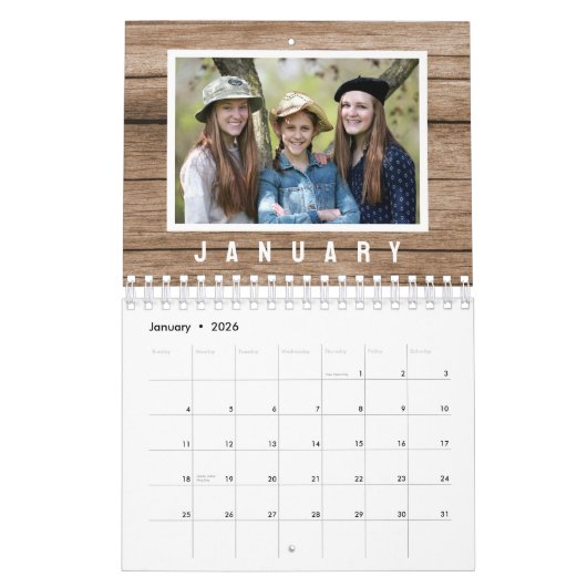 独自の2024ファミリーフォトウッドを作素朴成 カレンダー (1月 2026)