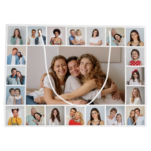 独自の21フォトコラージュ編集可能カラーを作成 ラージペーパーバッグ (裏面)