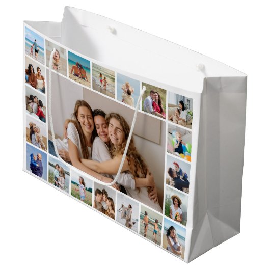 独自の21フォトコラージュ編集可能カラーを作成 ラージペーパーバッグ (正面アングル)