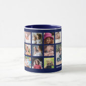 独自の22フォトコラージュの家族の名前を青で作成 マグカップ (中央)