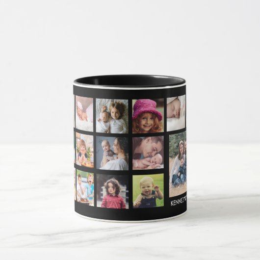 独自の22フォトコラージュの家族の名前を黒で作成 マグカップ (中央)
