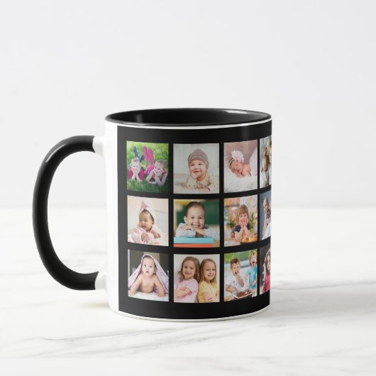 独自の22フォトコラージュの家族の名前を黒で作成 マグカップ (左)