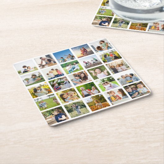 独自の25フォトコラージュを編集可能に作成 スクエアペーパーコースター (アングル)