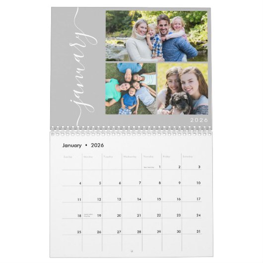 独自の3枚の写真をミニマル作成するコラージスクリプト カレンダー (1月 2026)