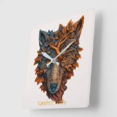 独自の3Dボアを作フェイク成するウルフヘッド スクエア壁時計 (傾斜)