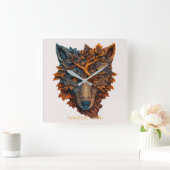 独自の3Dボアを作フェイク成するウルフヘッド スクエア壁時計 (ホーム)