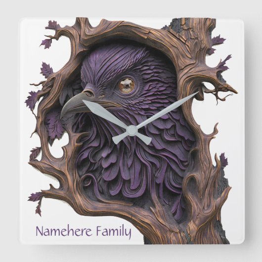 独自の3Dボイフェイクズ彫り黒いレイベンを作成 スクエア壁時計 (正面)