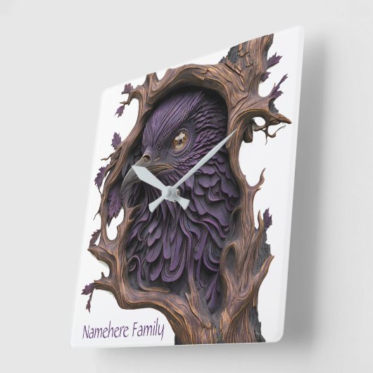 独自の3Dボイフェイクズ彫り黒いレイベンを作成 スクエア壁時計 (傾斜)