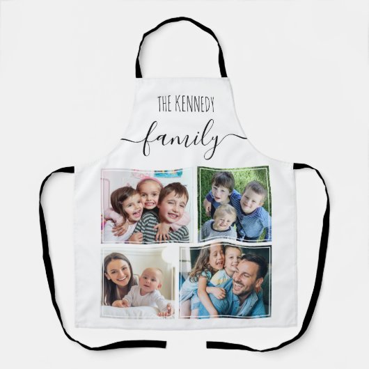 独自の4つのフォトコラージュを作成する家族の名前(白) エプロン (正面)