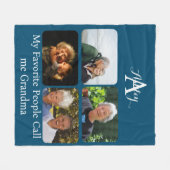 独自の4つのフォトコラージュを作成する祖母モノクロ フリースブランケット (正面(横))