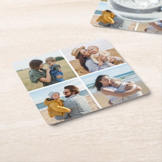 独自の4つのフォトコラージュを作成 スクエアペーパーコースター (アングル)
