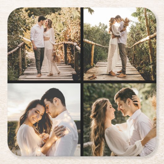 独自の4つのフォトコラージュを作成 スクエアペーパーコースター (正面)