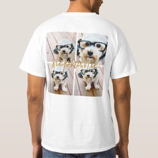独自の4つのフォトコラージュを作成 – スクリプト名 Tシャツ (裏面)