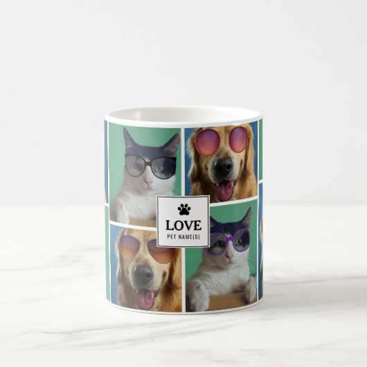 独自の4つのペットフォトコラージュを作成 コーヒーマグカップ (中央)