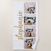 独自の4フォトコラージスクリプト名金ゴールドの作成 ビーチタオル (正面)