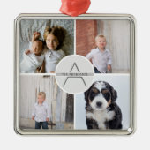 独自の4フォトコラージファミリーモノグラムを作成 メタルオーナメント (正面)