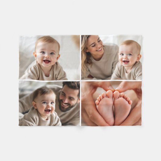 独自の4フォトコラージュかわいいベビーを作成 フリースブランケット (正面(横))