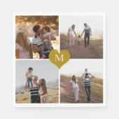 独自の4家族の写真金ゴールドハートを追加モノグラムの スタンダードランチョンナプキン (正面)