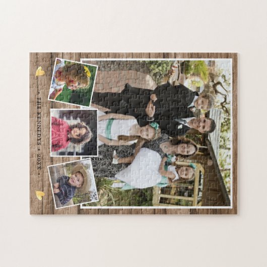 独自の4家族の名前を作成Photo Collage Wood ジグソーパズル (横)