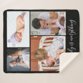 独自の4枚のフォトコラージュファミリー引用文ブラック シェルパブランケット (正面(横))