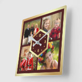 独自の4枚の写真集バーガンディと金ゴールド スクエア壁時計 (傾斜)