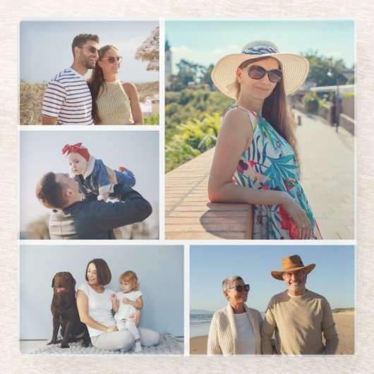 独自の5つのフォトコラージュを作成 ガラスコースター (正面)