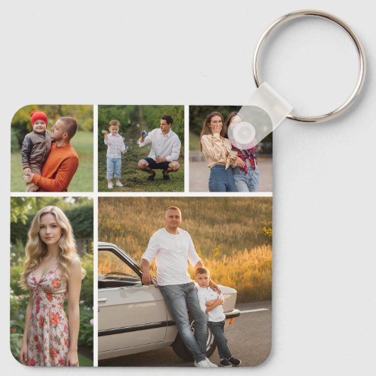 独自の5つのフォトコラージュを作成 キーホルダー (裏面)