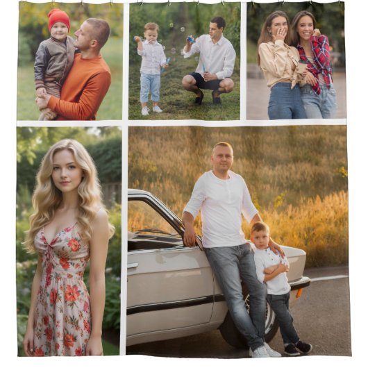 独自の5つのフォトコラージュを作成 シャワーカーテン (正面)