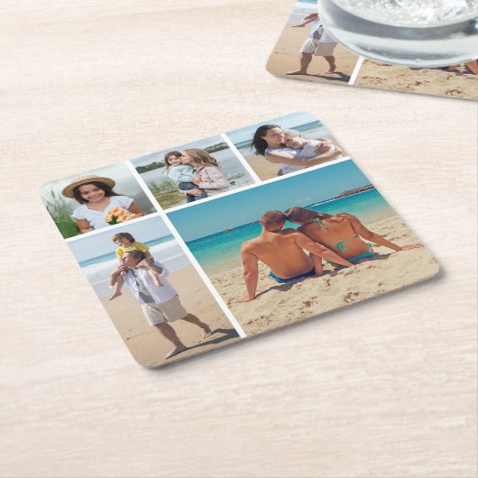 独自の5つのフォトコラージュを作成 スクエアペーパーコースター (アングル)