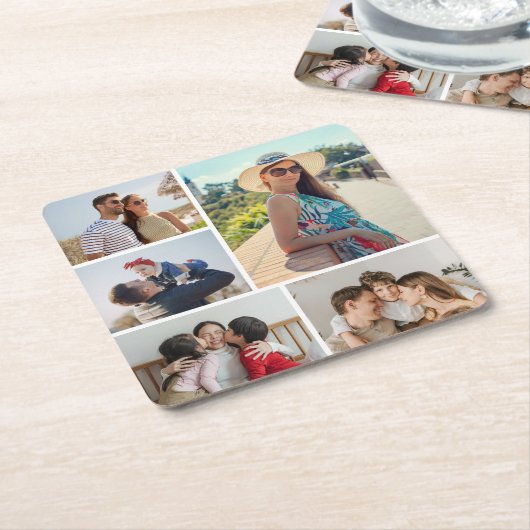 独自の5つのフォトコラージュを作成 スクエアペーパーコースター (アングル)