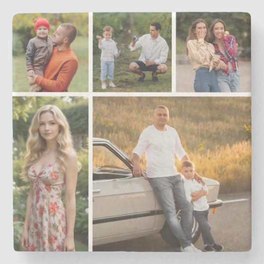 独自の5つのフォトコラージュを作成 ストーンコースター (正面)