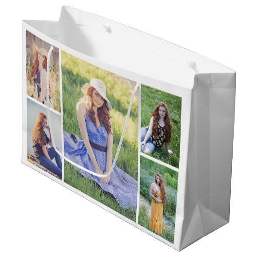 独自の5つのフォトコラージュを作成 ラージペーパーバッグ (正面アングル)