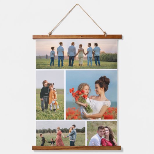 独自の5つのフォトコラージュを作成 吊り下げ型タペストリー (正面)