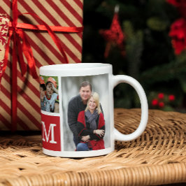 独自の5つのフォトコラージュ赤を作成モノグラムの コーヒーマグカップ