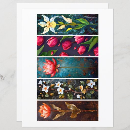 独自の5つのヴィンテージ・フローラ・ブックマークの作成 (正面/裏面)