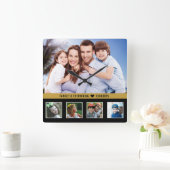 独自の5フォトコラージファミリー引用文の作成 スクエア壁時計 (ホーム)