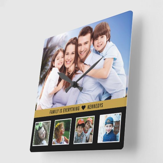 独自の5フォトコラージファミリー引用文の作成 スクエア壁時計 (傾斜)