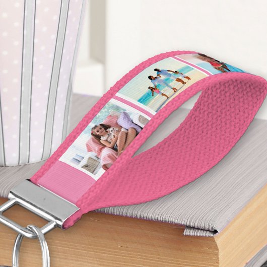 独自の6つのフォトコラージュを作成 – ピンクの白 リストバンドキーホルダー